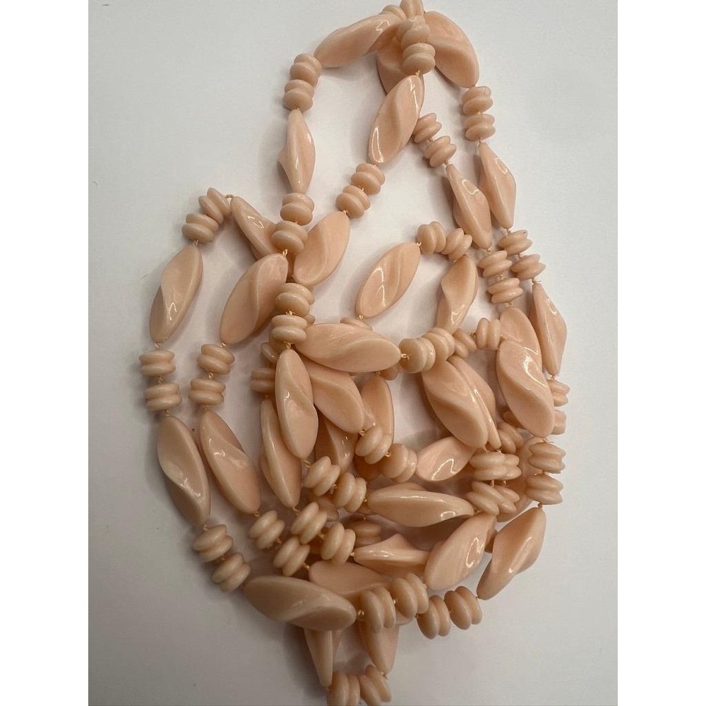 Vintage Beaded Necklace 50" Blush Pink Layering Long Twisted Marquis‎ Art Deco